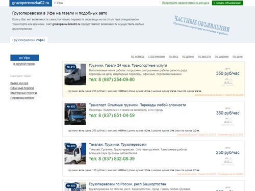 Грузоперевозки по Уфе на ГАЗели – цена от 200 руб. Частные объявления транспортных услуг.