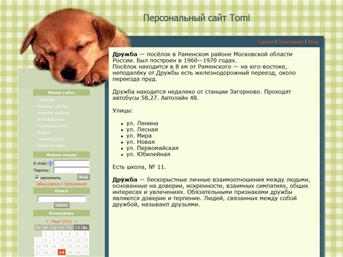 Персональный сайт Tomi - Главная страница