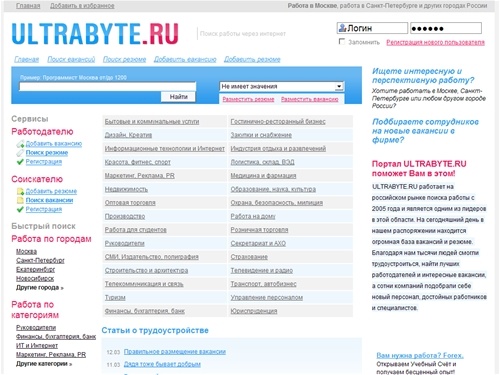 Работа, вакансии, резюме на ULTRABYTE.RU
