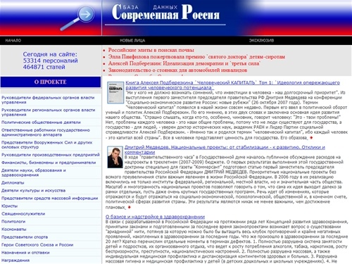 Лица России. Интеллектульная элита России. База данных `Современная Россия`.