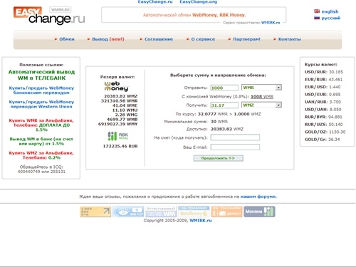 WMIRK.ru: автоматический обмен WebMoney, RBK Money;