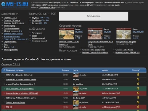 Сервера CS 1.6, Source, Counter-Strike мониторинг — MY-CS.RU