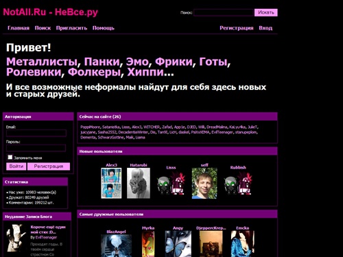 
NotAll.Ru - Сообщество неформалов: Металлисты, Панки, Эмо, Фрики, Готы, Ролевики, Фолкеры, Хиппи. -  -     
