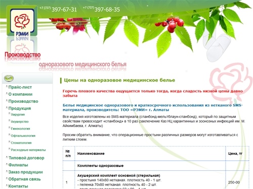 Рэми - одноразовое медицинское белье | Цены на одноразовое медицинское белье